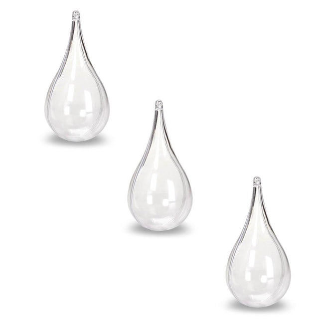 Set of 3 Openable Fillable Clear Plastic Teardrop Christmas Ornaments DIY Craft 5.5 Inches in Clear color,  shape