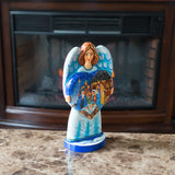 Angel Holding Heart w/ Nativity Scene Ukrainian Hand Carved Solid Wood Figurine 10 Inches