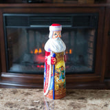 Santa over Nativity Scene Ukrainian Hand Carved Solid Wood Figurine 11 Inches