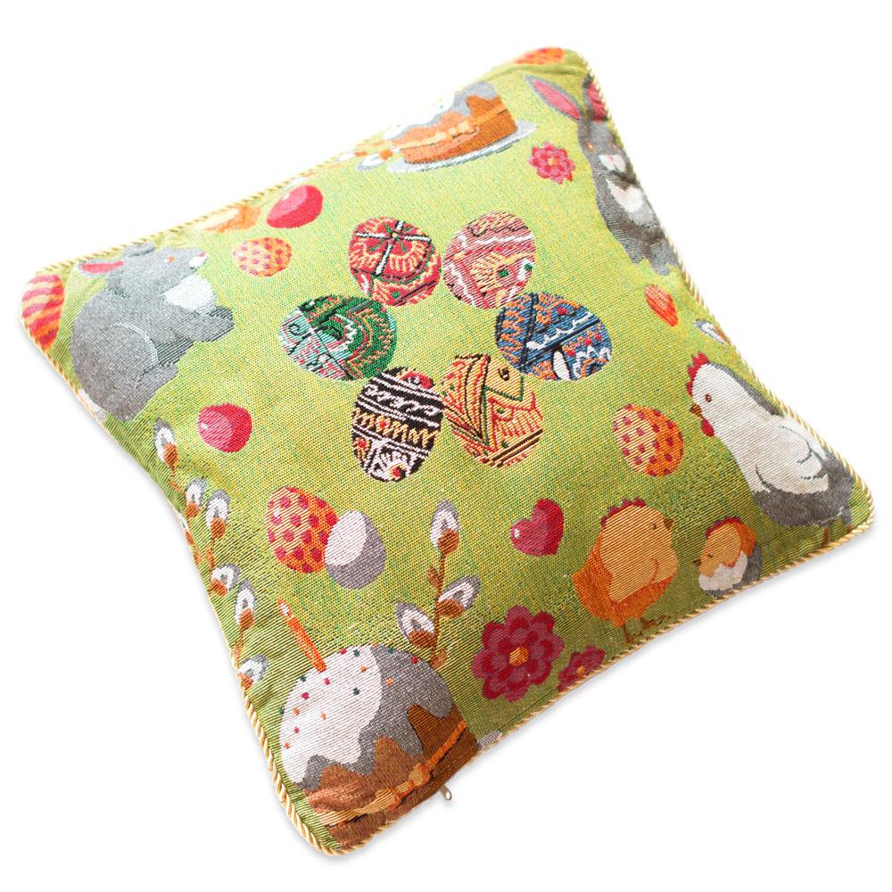 Set of 2 Easter Eggs with Bunny, Chicks and Willow Tree Throw Pillow Covers , dimensions in inches: 18 x 17.5 x 17.5