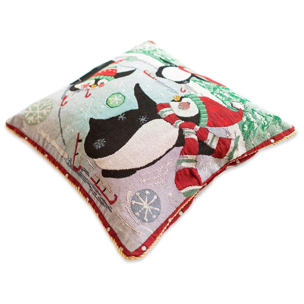 Shop Set of 2 Skating Penguins Christmas Throw Pillow Covers. Buy Christmas Decor Pillow Covers Multi Square  for Sale by Online Gift Shop BestPysanky Christmas pillow covers 18x18 20x20 22x22 inch red plaid embroidered rustic old style Santa inexpensive cheap couch walmart target amazon sofa Santa Claus Decorative Accent Cushion Throw Pillow Cover