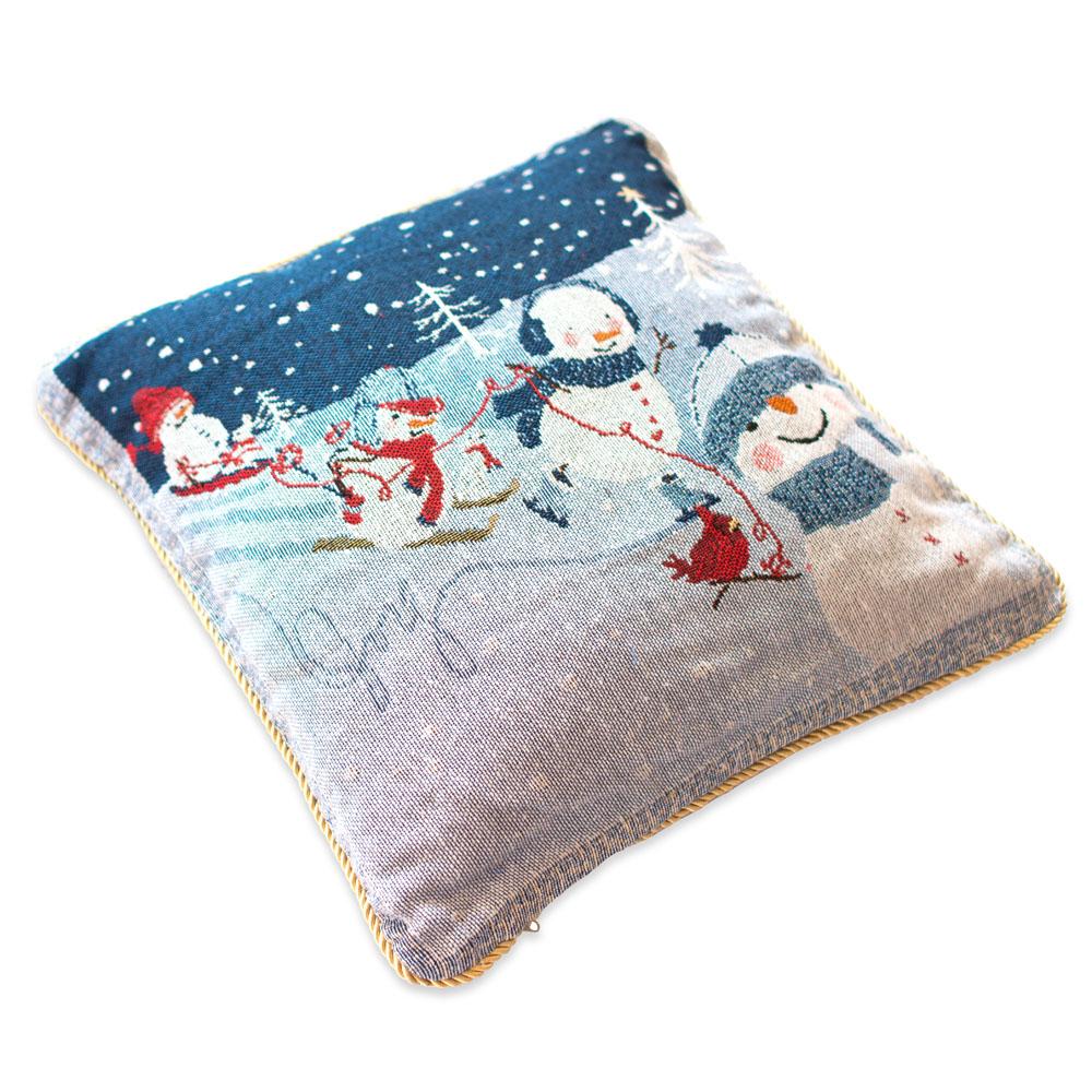 Set of 2 Snowmen Enjoying Winter Sport Parade Christmas Throw Cushion Pillow CoversChina , dimensions in inches: 18 x 18 x 18