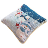 Shop Set of 2 Snowmen Enjoying Winter Sport Parade Christmas Throw Cushion Pillow Covers. Buy Christmas Decor Pillow Covers Blue Square  for Sale by Online Gift Shop BestPysanky Christmas pillow covers 18x18 20x20 22x22 inch red plaid embroidered rustic old style Santa inexpensive cheap couch walmart target amazon sofa Santa Claus Decorative Accent Cushion Throw Pillow Cover