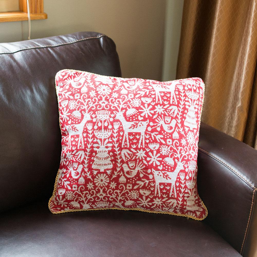 BestPysanky online gift shop sells white deer woods christmas throw cushion pillow covers decor fabric red holidays cm double sided set designed usa polyester cotton piping along edges invisible zipper closure opening allows easy insertion removal inserts display collectible gift