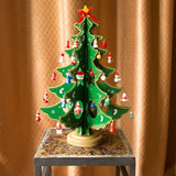 Traditional Wooden Tabletop Christmas Tree - Includes 32 German Style Miniature Christmas Ornaments, 12.5 Inches Tall