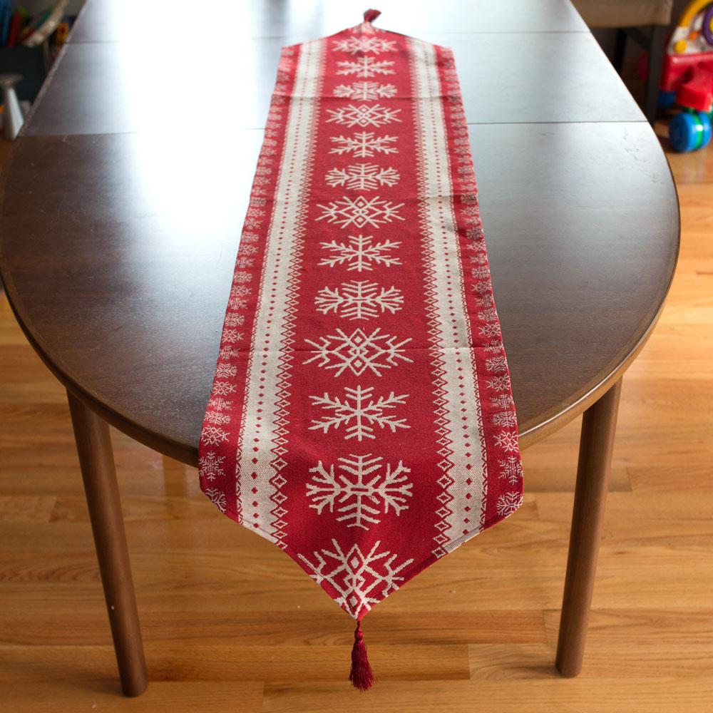 Mantel navideño con diseño de copos de nieve en rojo, 76,5 pulgadas