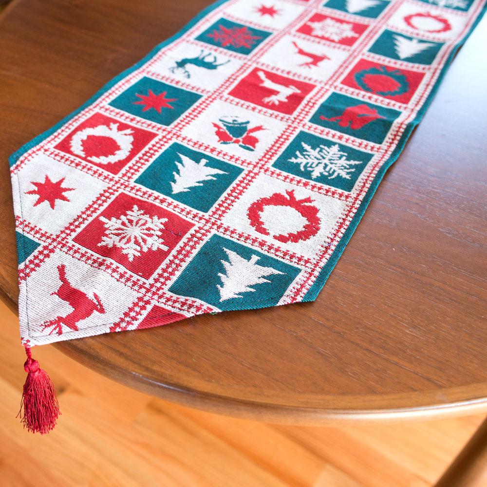 Mantel navideño con patrones cuadrados de renos, camino festivo, 75 pulgadas