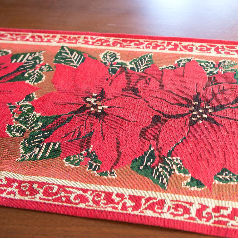 Poinsettia Flowers Christmas Tablecloth Holiday Runner 75 Inches