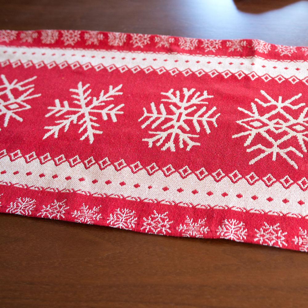 Mantel navideño con diseño de copos de nieve en rojo, 76,5 pulgadas