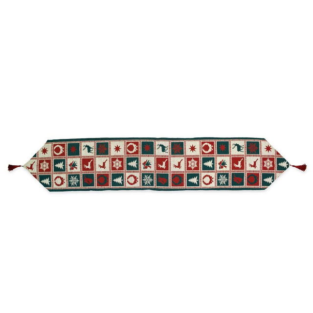 Reindeer Square Patterns Christmas Tablecloth Holiday Runner 75 Inches in Red color Rectangular