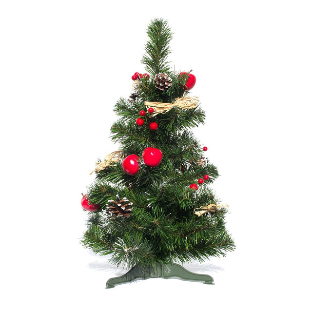 Ukrainian Tabletop Christmas Tree with Straw Bows, Apples & Pine Cones 20 Inches in Green color, Triangle shape