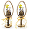 Wood Wooden Whimsy: Set of 2 Egg-Shaped Figurines with Bunnies and Flowers in Beige color Oval
