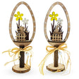 Set of 2 Rustic Wooden Easter Egg Decorations – Handmade Bunny & Flower Tabletop Decor in Beige color Oval