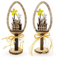 Set of 2 Rustic Wooden Easter Egg Tabletop Decorations With Bunny Scene 10.7 Inches Tall in Beige color Oval