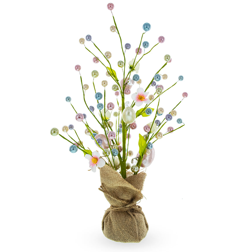 Easter Berry & Egg Floral Arrangement – Rustic Spring Tabletop Centerpiece with Burlap Base in Multi color