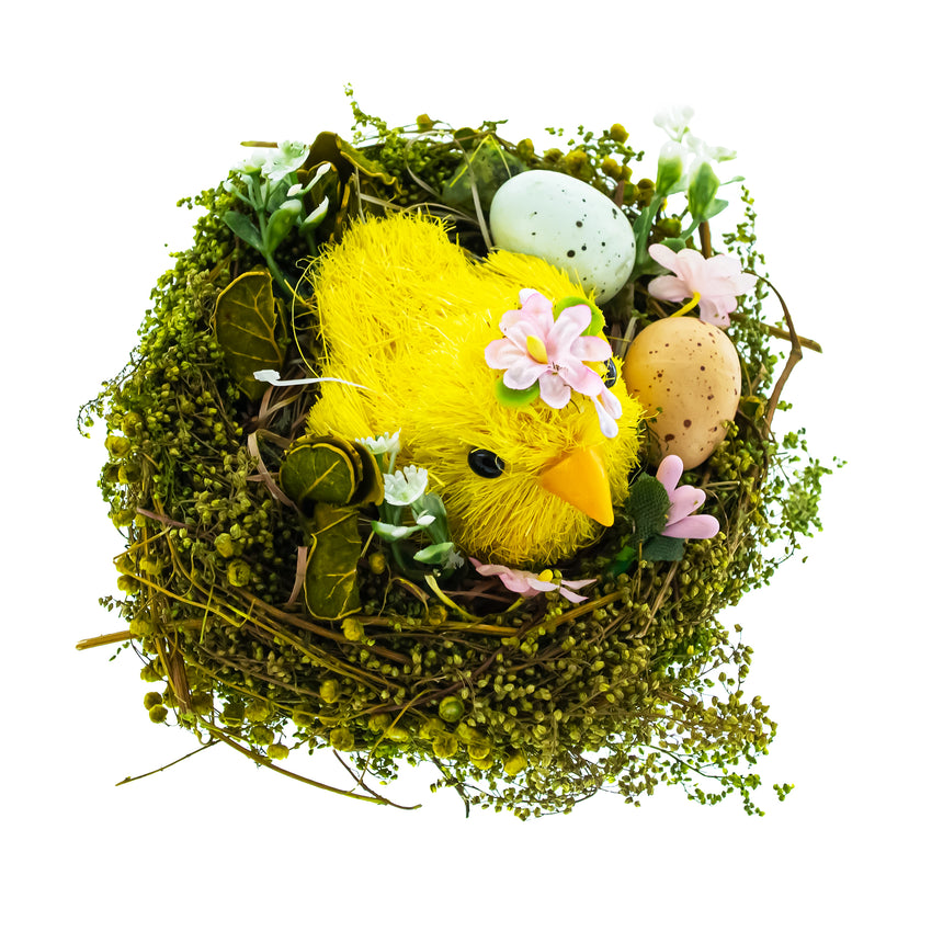 Nestled Chick Amidst Colorful Treasures , dimensions in inches: 4.5 x 4.4 x 3.3