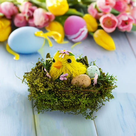 Styrofoam Speckled Egg Surprise: Nestled Chick Amidst Colorful Treasures in Multi color