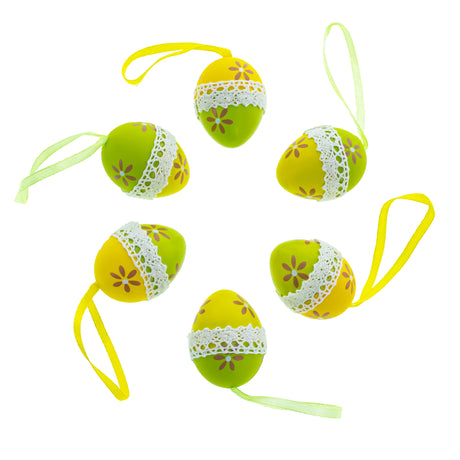 Easter Delights: Set of 6 Miniature Easter Egg Ornaments in a Wooden Box in Multi color,  shape