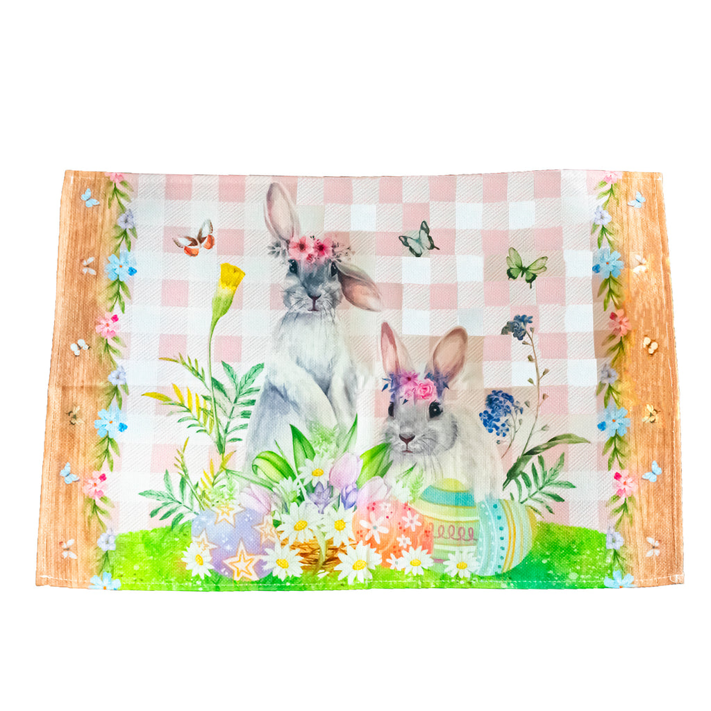 Set of 4 Bunny and Easter Eggs Fabric Placemats in Multi color