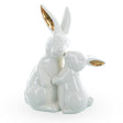 Ceramic Easter Figurine of Mother Bunny with Her Little One in White color,  shape