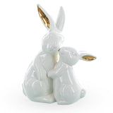 Ceramic Easter Figurine of Mother Bunny with Her Little One in White color