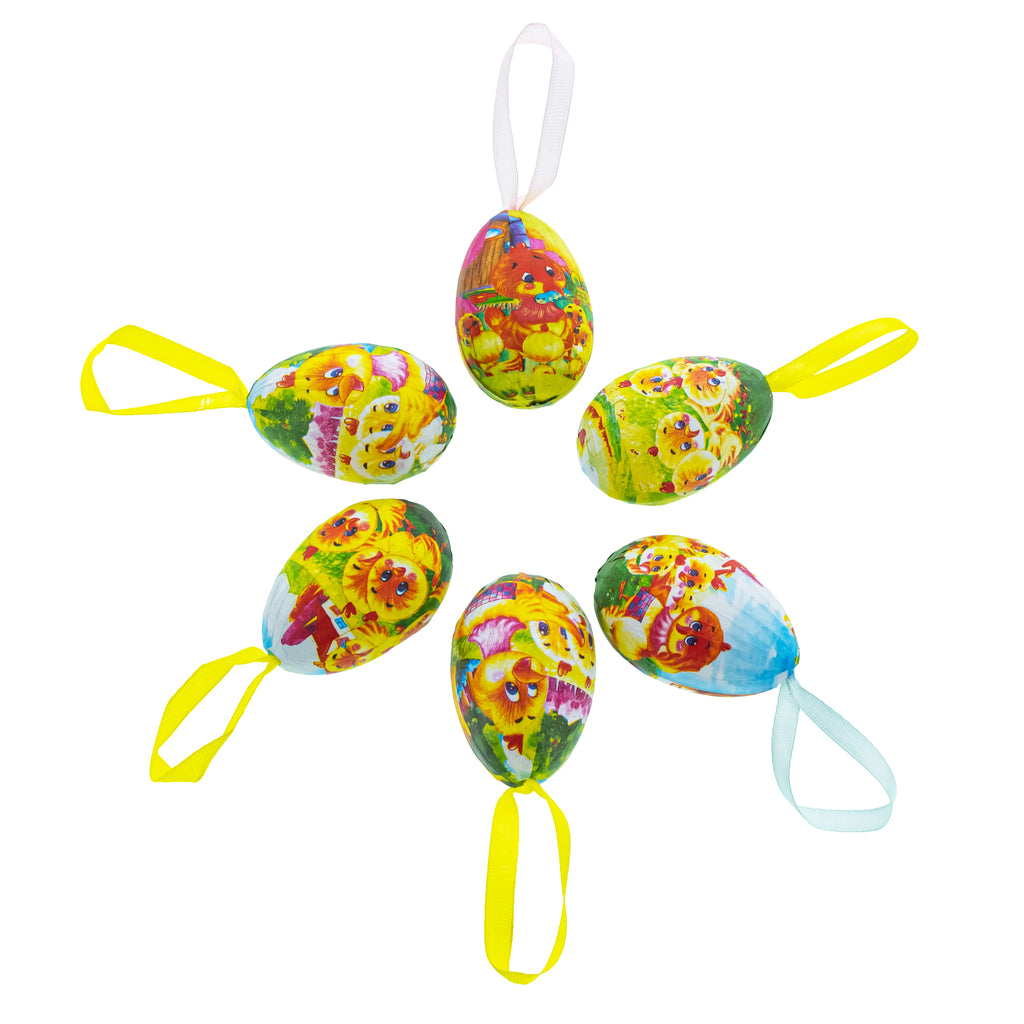 Styrofoam Chirpy Easter: Set of 6 Chicks Easter Egg Ornaments in Multi color Oval