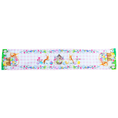 Whimsical Bunny and Colorful Eggs Easter Table Runner in Multi color,  shape