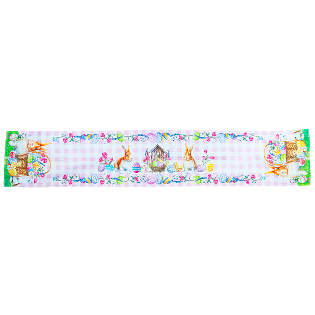 Whimsical Bunny and Colorful Eggs Easter Table Runner in Multi color