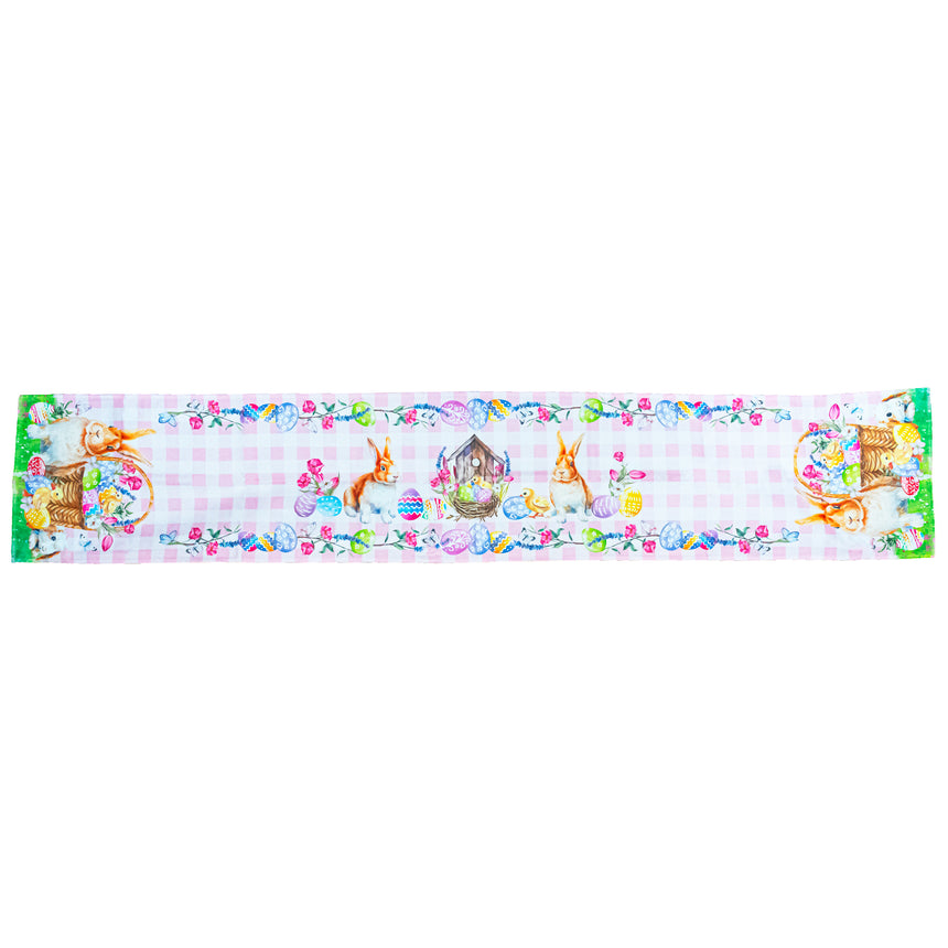 Whimsical Bunny and Colorful Eggs Easter Table Runner in Multi color