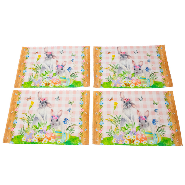 Bunny Delight: Set of 4 Bunny and Easter Eggs Placemats in Multi color,  shape