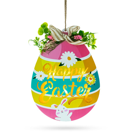 Illuminated LED Wooden Easter Egg Hanging Decor in Multi color,  shape