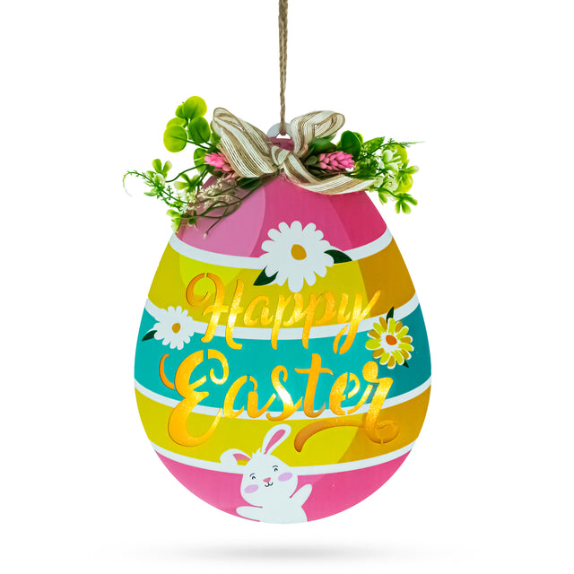 Illuminated LED Wooden Easter Egg Hanging Decor in Multi color,  shape