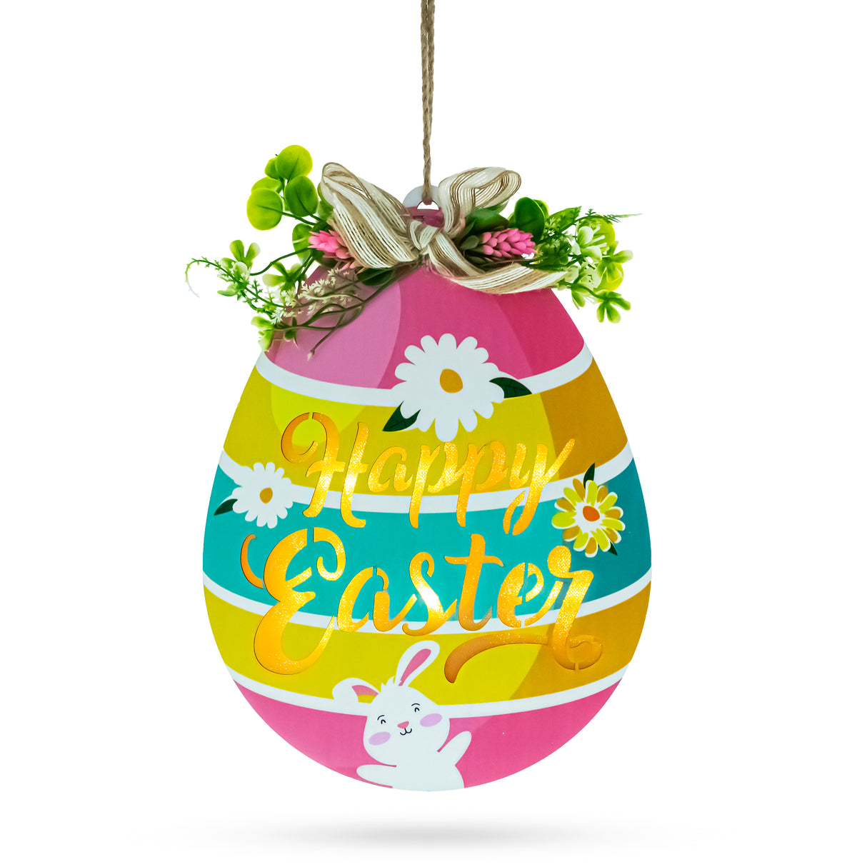 Styrofoam Illuminated LED Wooden Easter Egg Hanging Decor in Multi color