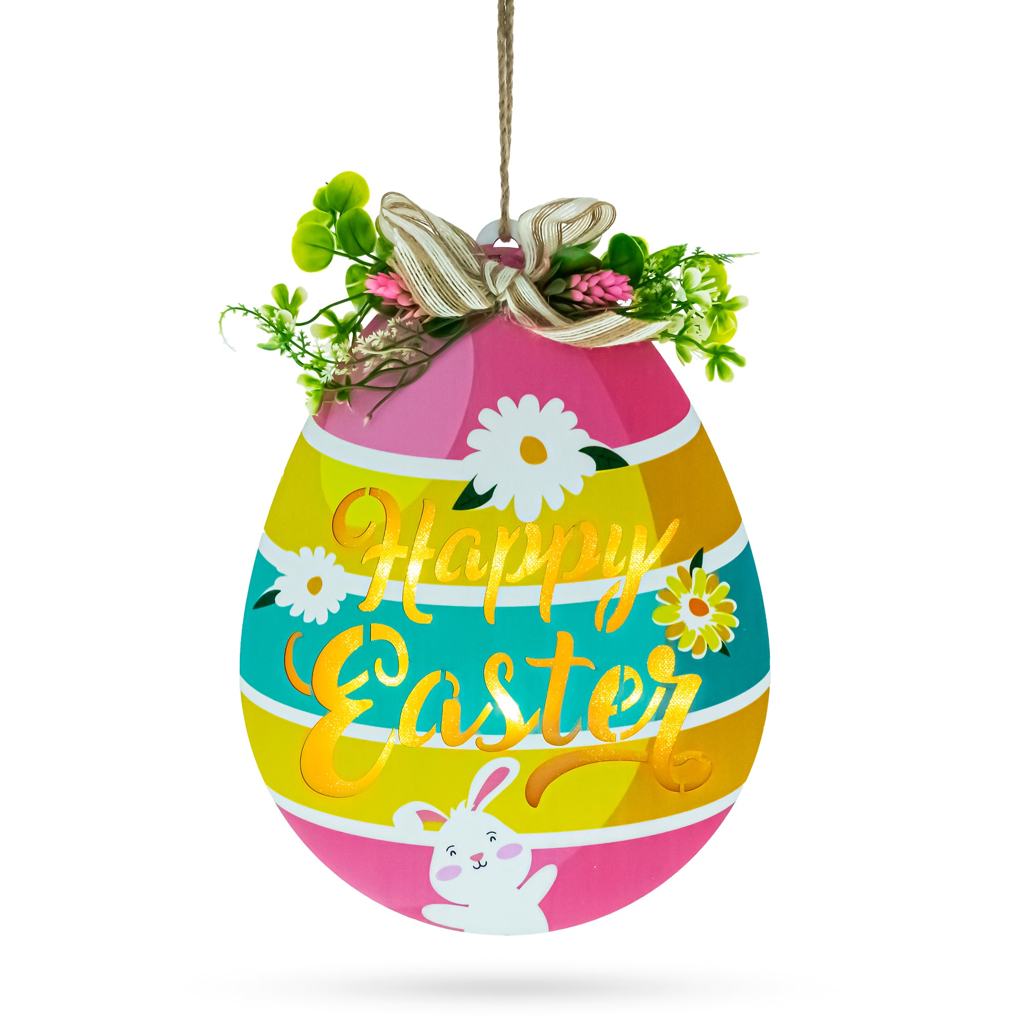 Illuminated LED Wooden Easter Egg Hanging Decor in Multi color