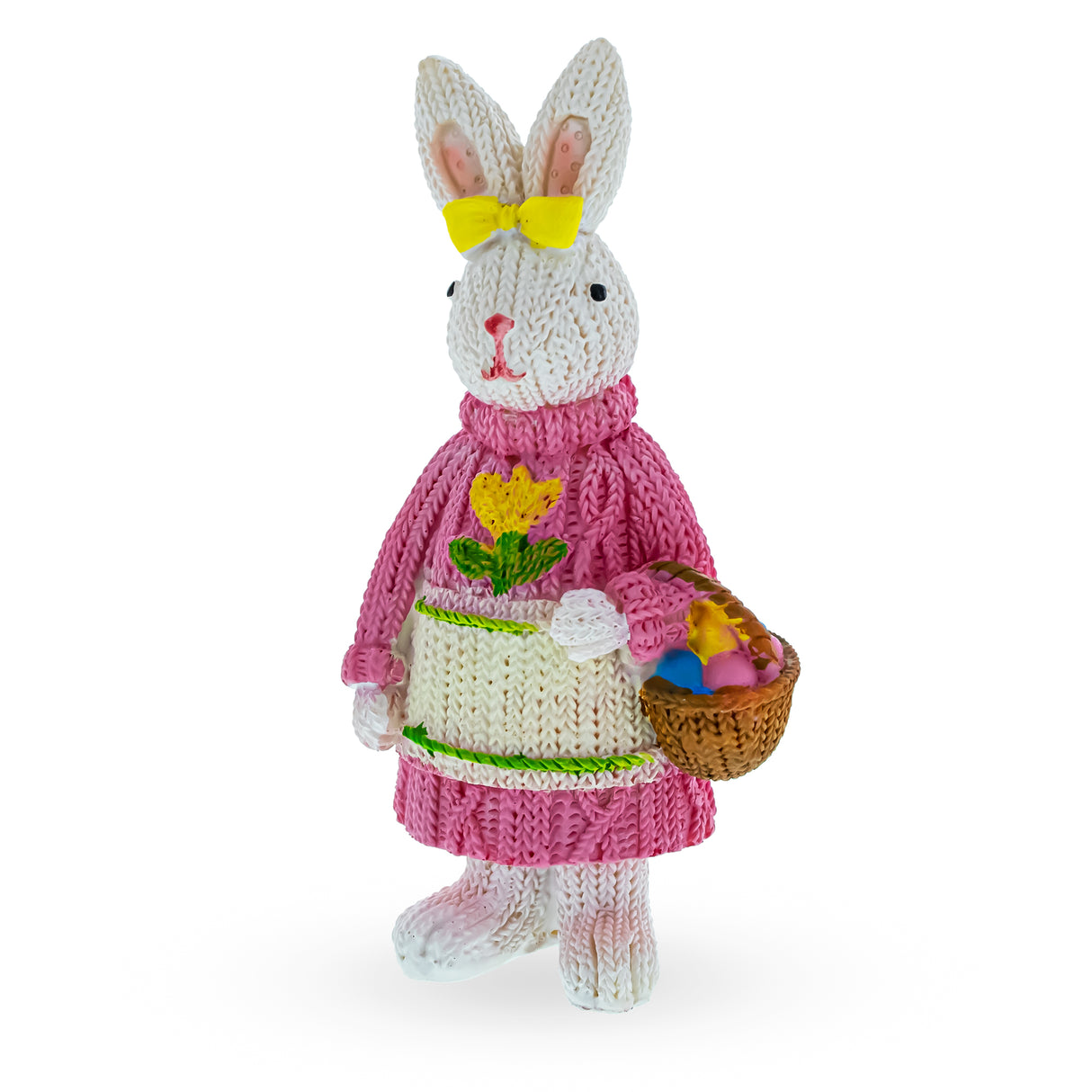Bunny Cradling a Basket of Easter Delights Figurine in Multi color,  shape