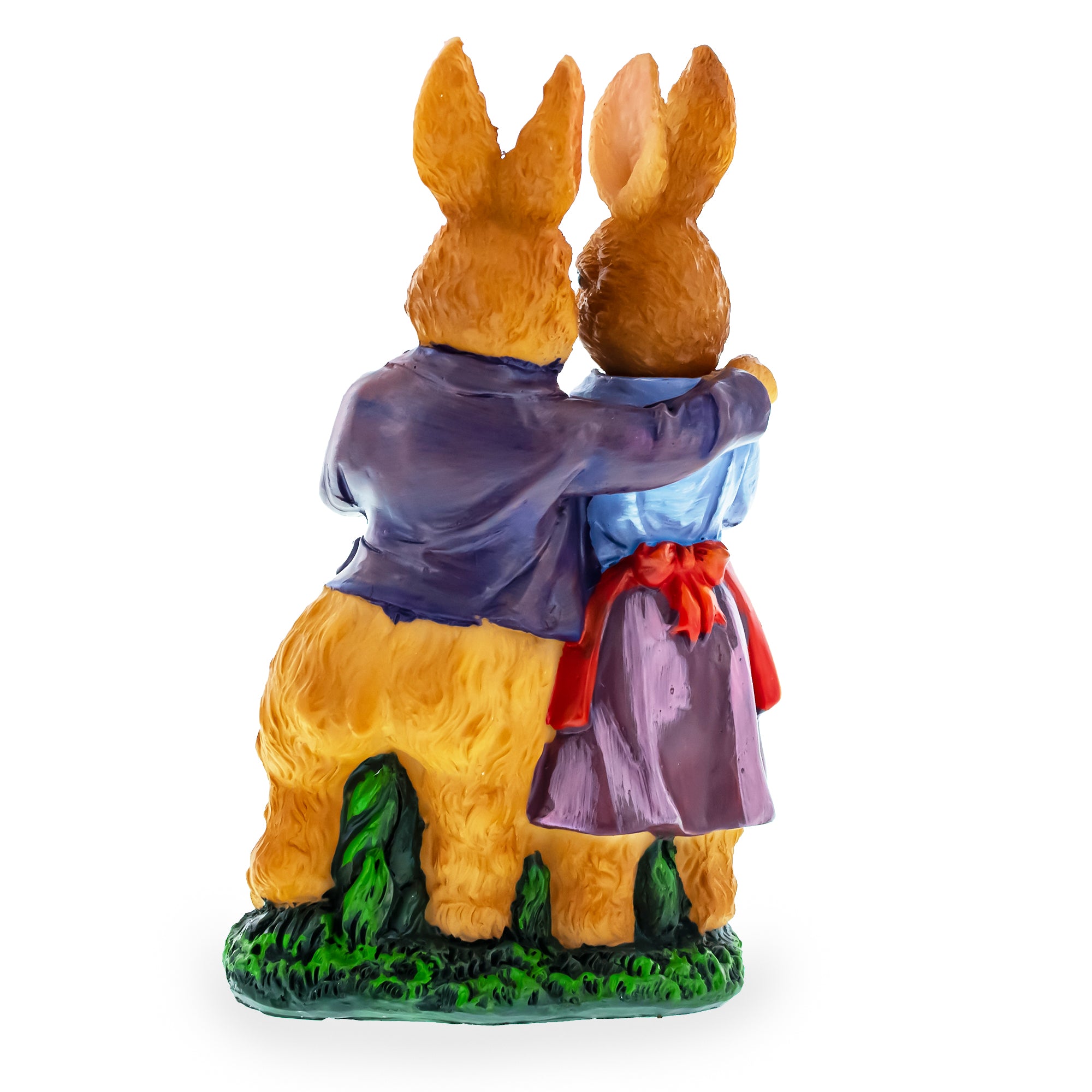 Loving Bunny Duo with Festive Easter Basket Figurine , dimensions in inches: 6.2 x 3.7 x 2