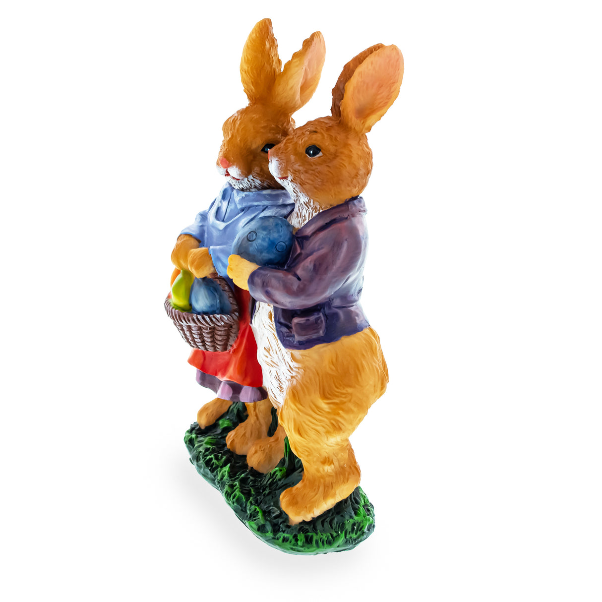 Loving Bunny Duo with Festive Easter Basket Figurine ,dimensions in inches: 6.2 x 2 x 3.7