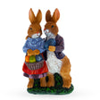 Loving Bunny Duo with Festive Easter Basket Figurine in Multi color,  shape