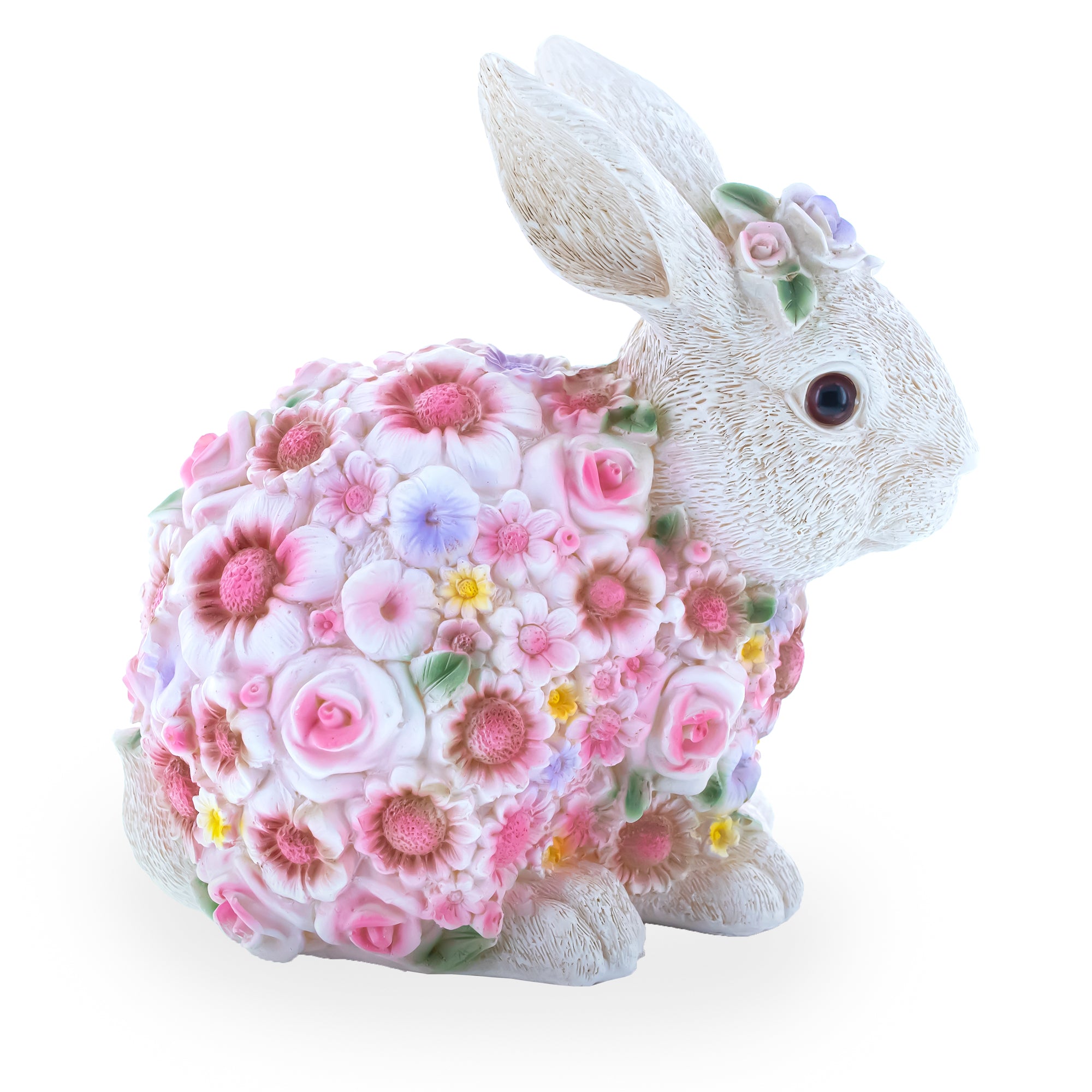 Floral Bunny Figurine – Elegant Spring & Easter Decor with Pastel Flowers 7.1 Inches in Multi color