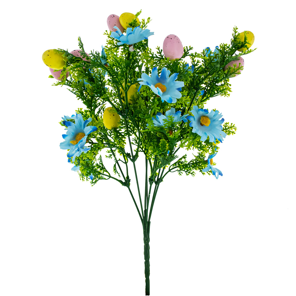 Easter Egg & Floral Bouquet – Artificial Spring Flowers with Decorative Speckled Eggs 13.5 Inches Tall in Multi color