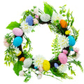Festive Easter Floral Door Wreath with Pastel Speckled Eggs in Multi color Round