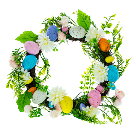 Easter Egg & Floral Wreath – Spring Door Decoration with Speckled Eggs & Flowers 13 Inches , dimensions in inches:  x  x