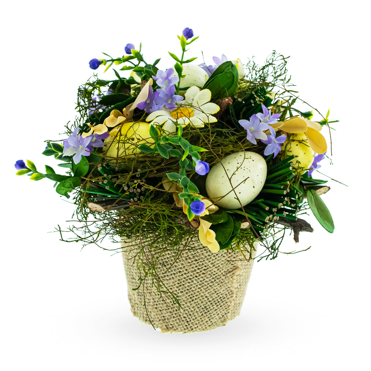 Blossoming Easter Elegance: Floral Pot Adorned with Delightful Eggs in Multi color,  shape