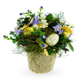 Easter Egg & Floral Arrangement – Rustic Spring Tabletop Decor in Burlap Pot 6.4 Inches Tall in Multi color
