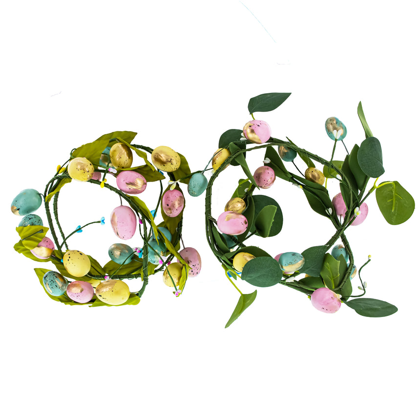Set of 2 Easter Egg with Leaves Garlands , dimensions in inches: 7.3 x 6.6 x 2.9
