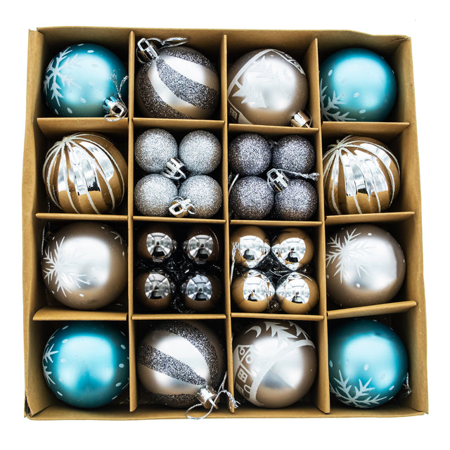 Plastic Vibrant Set of 44-Piece Multicolored Ball Christmas Ornaments in Multi color Round