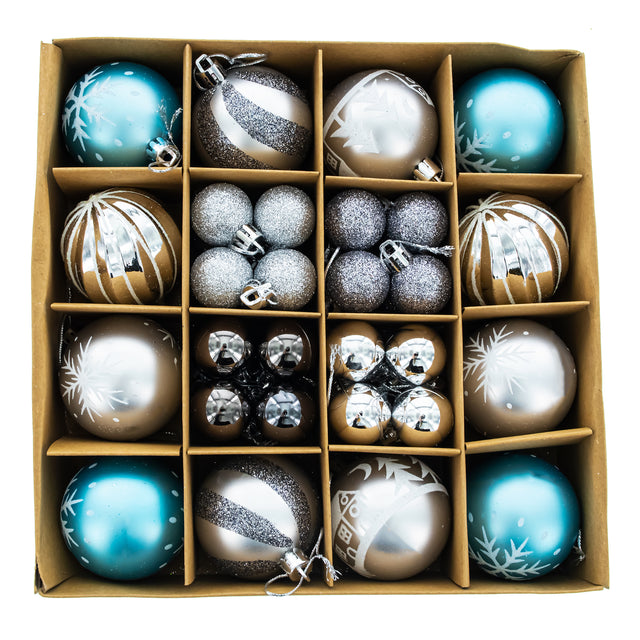 Vibrant Set of 44-Piece Multicolored Ball Christmas Ornaments in Multi color Round