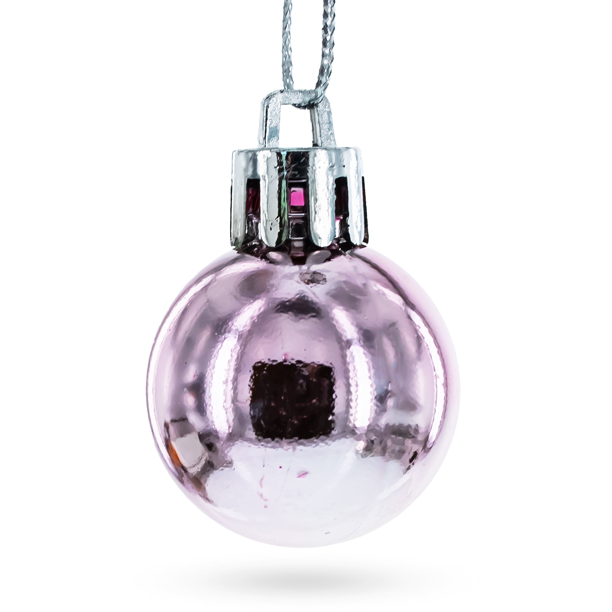 Set of 40 Pink Mini Ball Plastic Christmas OrnamentsChina , dimensions in inches: 2.8 x 2.3 x 2.3