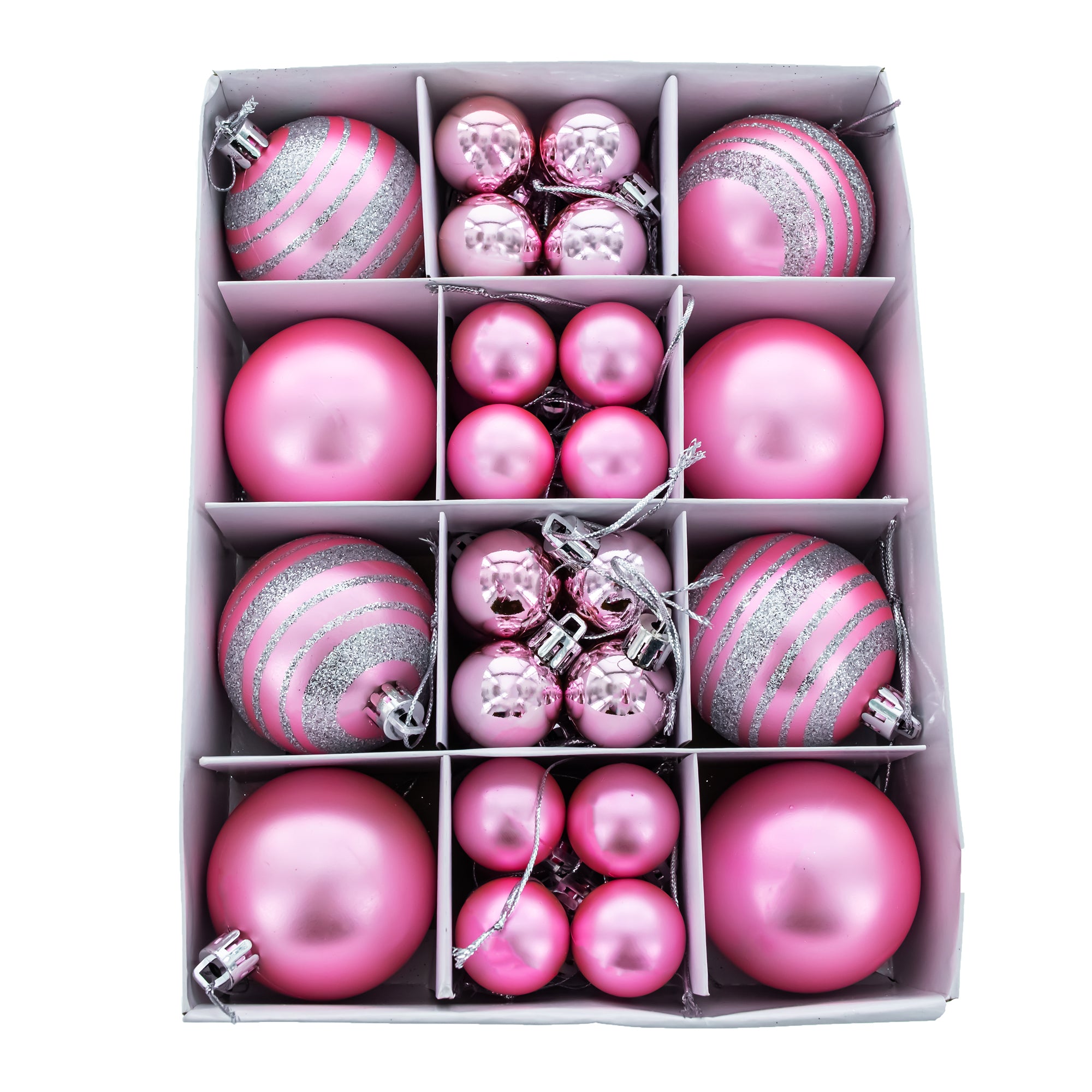Set of 40 Pink Mini Ball Plastic Christmas Ornaments in Pink color Round