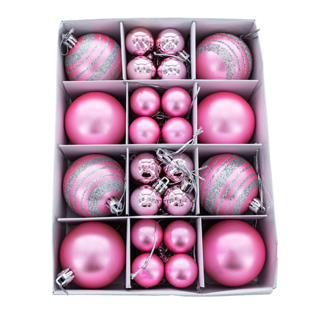 Set of 40 Pink Ball Plastic Christmas Ornaments in Pink color Round